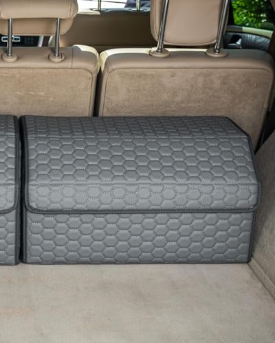 Owleys Foldable Trunk Organizer for Car - Collapsible Auto Trunk Organizer with Lid - Small and Large Cargo Organizer - Trunk Storage Box with 2 Compartments - Gray 17 - color: Gray 17