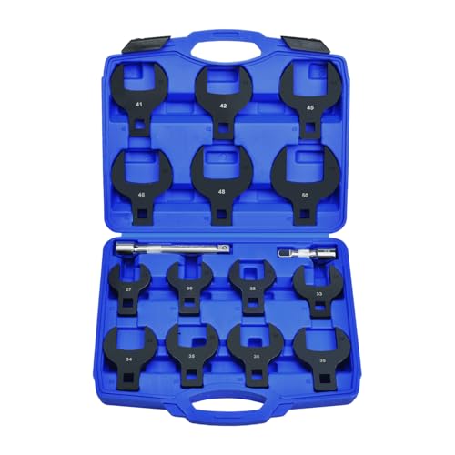 LainKeen 16pcs Jumbo Crowfoot Wrench Set, Metric Crows Foot Wrench Set for 27-50mm Flare Nuts for 1/2" Drive Ratchet & Extension Bar, Crowfoot Wrenches with Carry Case - color: Blue 16pc Metric