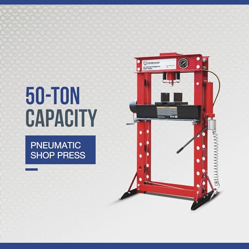 Strongway 50-Ton Pneumatic Shop Press with Gauge and Winch | Controlled pressing, automotive repair, bearing service, straightening/fabrication, heavy shop use - style: 50 ton