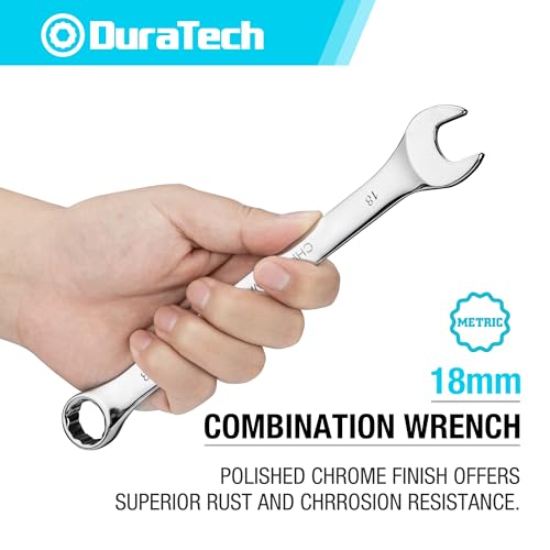 DURATECH 18mm Combination Wrench, Metric | CR-V Constructed, Mirror Polish, 12-Point, 15-Degree Offset - size: 18 mm