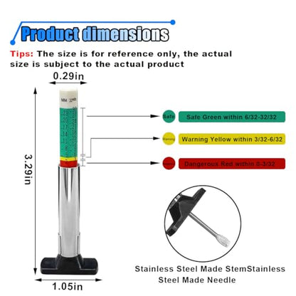 2PCS Car Tire Tread Depth Gauge Kit, Tire Thread Depth Meter Tool Color Coded with Portable Bag and 2 Valve Caps, 1'' Within 1/32 Inch Accuracy, Universal Car Accessories for Car, Truck, SUV