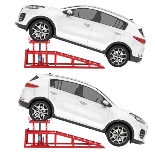 2 Pack Hydraulic Car Service Ramps,Low Profile Car Lift Service Ramps | 11000 Lbs (5 Tons), Car Lift Service Ramps Adjustable Lift Height 9.8" to 16.21",Vehicle Auto Garage for Oil Changes - size: Red