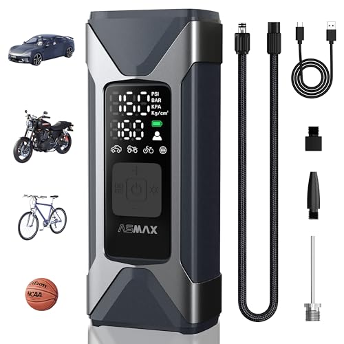 ASMAX T10 Tire Inflator Portable Air Compressor, 160PSI Cordless Electric Air Pump with 7500mAh Battery, Digital Gauge, Auto Shut-off, Fast Inflation for Car, Motorcycle, Bike, Bicycle, Balls - color: T10-gray