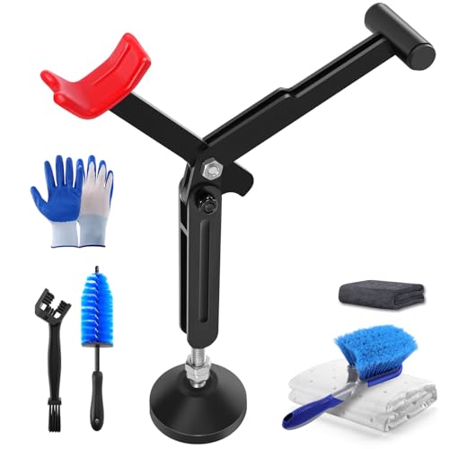 7-piece motorcycle cleaning kit, including Portable Lift Jack for Chain Maintenance & Wheel Cleaning with Chain Brush, Tire and Wheel Brush, Oil-Pads,Universal Fit for Dirt Bike, Motorcycle