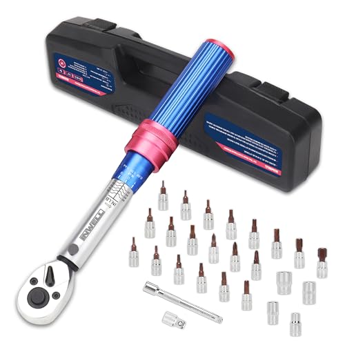 27 Piece 1/4 Inch Drive Bike Torque Wrench Set | Adjustable Torque Wrench |10-90 in./lbs.(1-10 Nm) | For Bicycle, Scope Mounting, Gunsmithing and Maintenance - color: 27pcs Torque Wrench Set