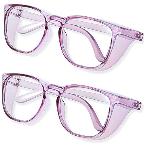 Anti Fog Safety Glasses for Women, Safety Goggles for Nurse, Protective Eyewear, Blue Light Blocking & UV Protection - color: 2 Pack Purple