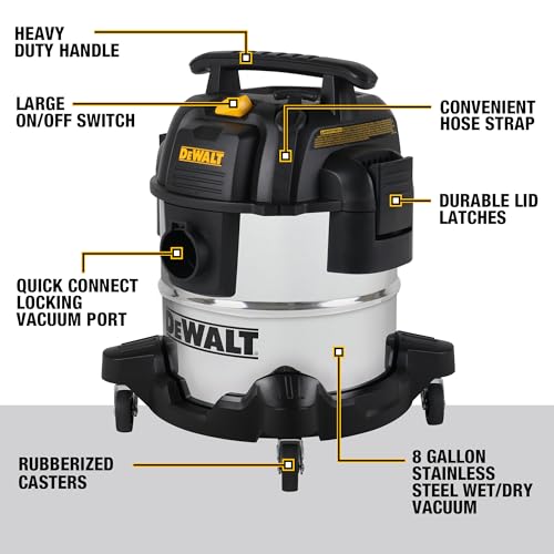 DEWALT DXV05S 5 Gallon 4 Peak HP Shop Vacuum Wet and Dry with Blower | Heavy-Duty Shop Vac, 10ft Cord, 7ft x 1-7/8" Hose, 9 Accessories, for Jobsite, Workbench and Garage