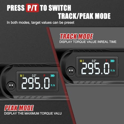 VANPO 1/2 Drive Digital Angle Torque Wrench 14.7-295 ft.lb, ±2% Accuracy | 20-400 Nm Electronic Torque Wrench, Buzzer LED Vibration Alarm, Perfect for Heavy Duty Truck, Bus & Diesel Repair - size: 14.7-295.0 ft.lb/20-400 N.m (1/2-Inch)