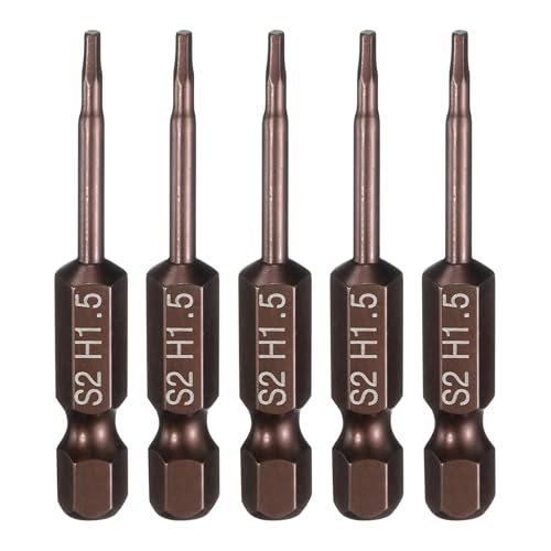 HARFINGTON 5pcs Flat Hex Head Drill Bit H1.5 (1.5mm) Magnetic Tip 1/4" Hex Shank 50mm (2") Long S2 Steel Metric Hexagonal Screw Driver Screwdriver Bits Wrench Socket, Copper Tone - color: Copper Tone, size: H1.5 + 2" Long