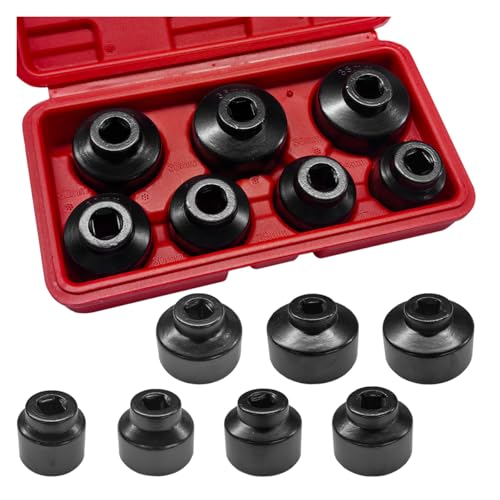 YoRise 7PCS Car Oil Filter Socket Set, 24, 27, 29, 30, 32, 36, 38mm Auto Fuel Filter Cap Installer Remover Kit, 3/8" Drive Vehicle Cap Wrench Tool for Most Cars SUV Truck (Red)