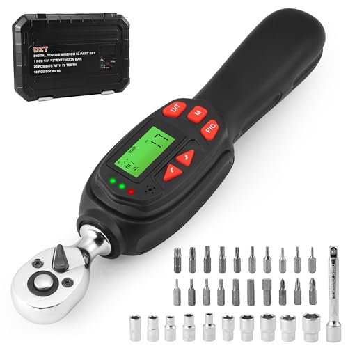1/4'' Digital Torque Wrench, 1-22 Ft.lb/1.5-30 N.m, 1/4-inch Drive Torque Wrench with Buzzer & LED Indicator, Bits & Sockets for Bike, Motorcycle, Gunsmithing and Home Repair - color: Black