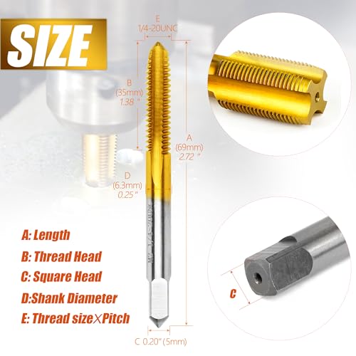 2Pcs 1/4"-20 UNC Thread Tap,1/4"-20 UNC M2 HSS Right Hand Thread Milling Tap - size: 1/4"-20UNC - 2Pcs