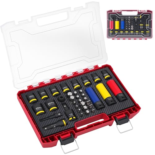 35-Piece Socket Bit Set, 1/2" Drive Nut Socket Set, Metric17、19、21 | 6 spline lug nut socket - size: 35PCS-Socket Bit Set