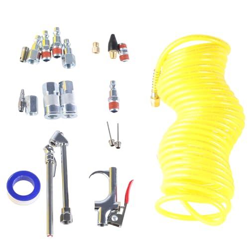 20Piece Professional Air Compressor Accessory Kits with Recoils Hose and Blow Guns for Inflation and Cleans Attachments