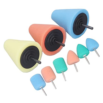 Polishing Cone Sponge Buffing Ball 9pcs with 6mm 3mm Shanks for Car Wheel Hub Metal Polish Auto Detailing