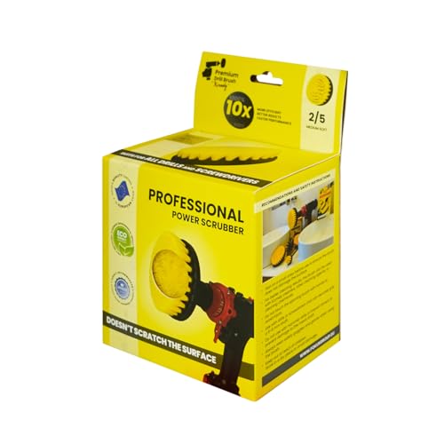 Premium Drill Brush Professional – Medium-Soft 5 in Yellow | Scratch-Free Cleaning Brush for Tile, Grout, Bathtub, Shower, Fibreglass and Ceramic Surfaces - color: Yellow