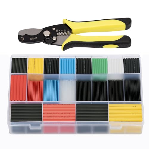 Ginsco 670 pcs 2:1 Heat Shrink Tubing Kit with Wire Stripper Cutter, 6 Colors 13 Sizes 20 Types Assorted Sleeving Tube Wrap Cable Kit, Electrical Heat Shrink Tubes for DIY Home Automotive Industrial