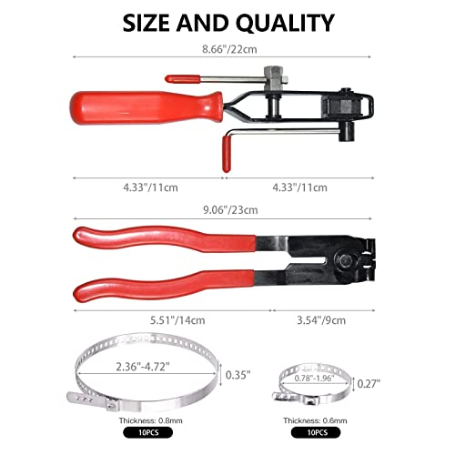 22Pcs CV Boot Clamp Pliers Set Cv Axle Removal Tool Cv Joint Ear Clamp Banding Tool Automotive Hose Axle Plier (2Pcs Clamp Pliers + 10 Pairs Adjustable CV Boot Clamps) - color: Red