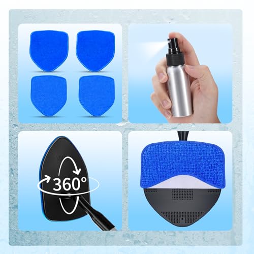 XINDELL Interior Windshield Cleaner Tool, Car Window Cleaning Kit with 5 Reusable Microfiber Pads, Extendable Handle & 360° Rotating Head, Safety Hammer, Streak-Free Auto Glass Wiper for Truck SUV RV - color: Blue