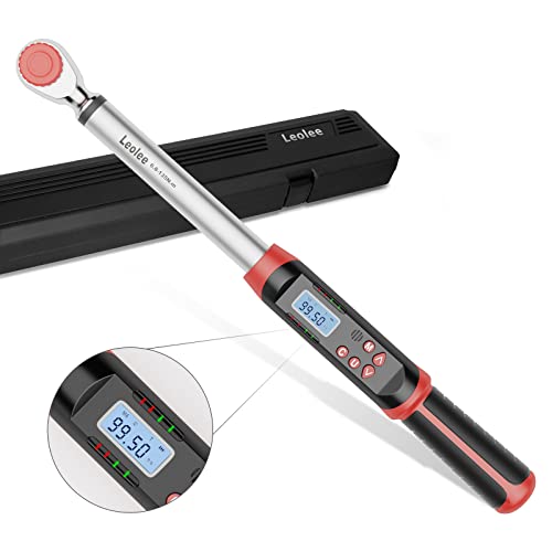 Leolee 3/8-Inch Drive Digital Torque Wrench with Angle, 5-99.5 Ft-Lb | 6.8-135Nm, ±2% Accuracy, Preset Value, Data Storage, Buzzer, LED Flash Notification, for Automotive, Motorcycle Engine Repair - size: 5-99.5Ft.lb/6.8-135Nm (3/8 Inch), style: 3/8-Inch