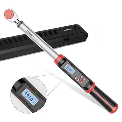 Leolee 3/8-Inch Drive Digital Torque Wrench with Angle, 5-99.5 Ft-Lb | 6.8-135Nm, ±2% Accuracy, Preset Value, Data Storage, Buzzer, LED Flash Notification, for Automotive, Motorcycle Engine Repair - size: 5-99.5Ft.lb/6.8-135Nm (3/8 Inch), style: 3/8-Inch