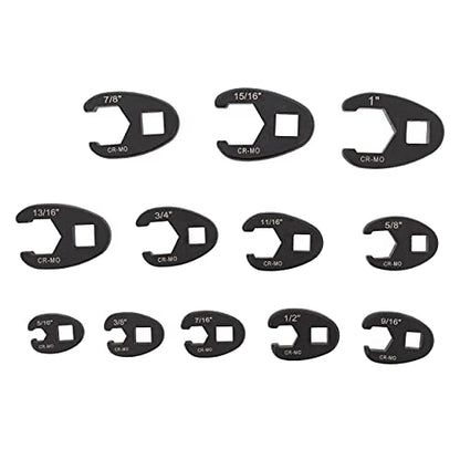 ABN Jumbo Crowfoot Flare Nut Wrench Set SAE Standard 12-Piece Tool Kit for 3/8in and 1/2in Drive Ratchet