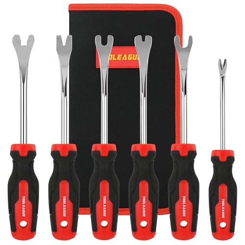 TOOLEAGUE 6Pcs Auto Upholstery Trim Panel Removal Tool Set | Car Trim Removal Tool, Fastener Remover Kit with Storage Bag - size: 6Pcs Short Auto Clip Removal Tool