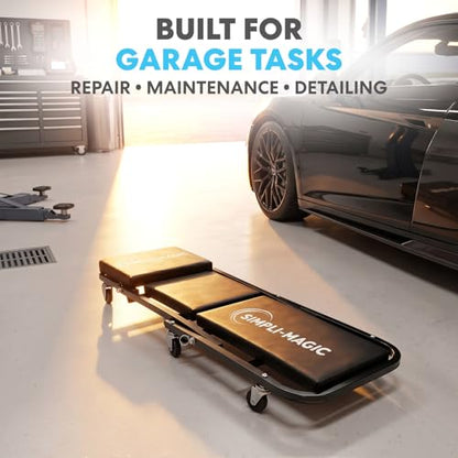 SIMPLI-Magic 2-in-1 Mechanic Creeper and Seat, Adjustable Rolling Automotive Creeper with Padded Cushion and Casters, Black