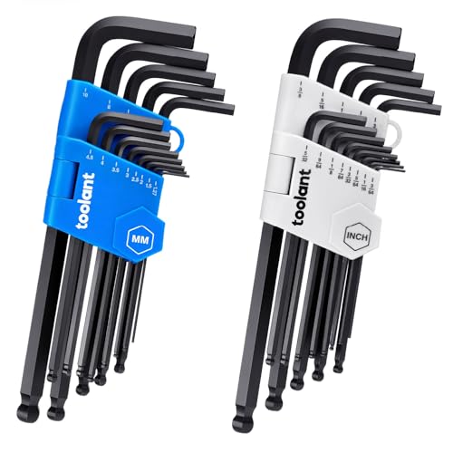 toolant Allen Wrenches Sets 26pcs(Metric&SAE), Long Arm Allen Wrench with Ball End, Metric Hex Key Set 1.27mm- 10mm, SAE Hex Key Set 3/64"- 3/8", Holder Design for Auto Maintenance and DIY Projects - size: 26PCS(Metric&SAE)