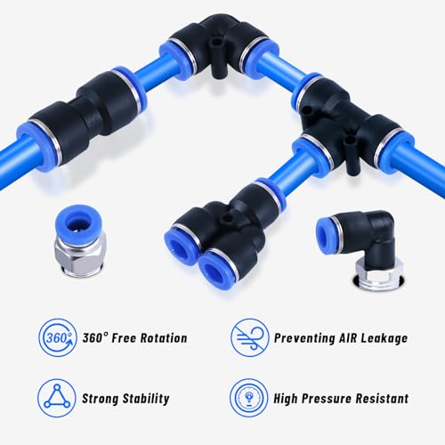 78 PCS Air Line Quick Connect Fittings 1/8" 1/4" 5/16" 3/8" 1/2" Quick Connect Air Hose Fittings Push Lock Fittings Quick Release Pneumatic Kit for Air Compressor Pneumatic System - size: 78PCS