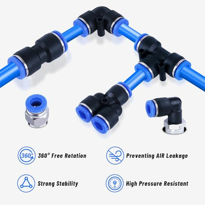 53 Pcs Quick Connect Air Hose Fittings Kit, 1/8" 1/4" 3/8" 1/2" Air Line Quick Connect Fittings with NPT Thread Push To Connect Fittings Pneumatic Fittings Kit Connectors - size: 53PCS