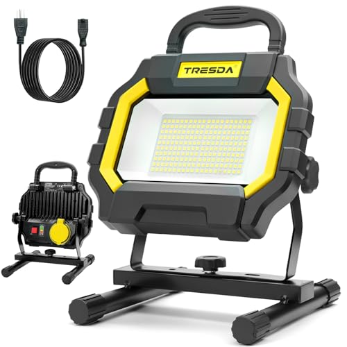 Tresda Hybrid LED Work Light 50W, Super Bright 6000LM Dual-Power Rechargeable Work Light, Corded and Battery Work Light Rechargeable 4000mAh with Cord for Construction, Garage, Workshop, Emergency