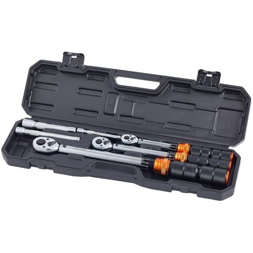 Ratcheting Click Torque Wrench Set, 1/4" 3/8" 1/2" Drive, 6-Piece Combo Kit with Extension Bars