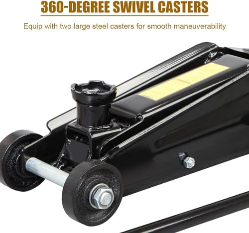 3 Ton (6,000 lbs) Low Profile Heavy Duty Steel Hydraulic Floor Jack with Single Piston Pump, Lifting Range 5-11/16" to 21", for Car, SUV and Truck, Black - color: black