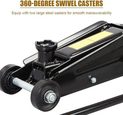 3 Ton (6,000 lbs) Low Profile Heavy Duty Steel Hydraulic Floor Jack with Single Piston Pump, Lifting Range 5-11/16" to 21", for Car, SUV and Truck, Black - color: black