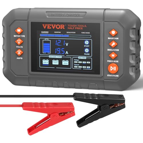 VEVOR Smart Battery Charger, 20-Amp, Lithium LiFePO4 Lead-Acid (AGM/Gel/SLA) Car Battery Charger with LCD Display, Trickle Charger Maintainer Desulfator for Boat Motorcycle Lawn Mower Deep Cycle - size: 20A
