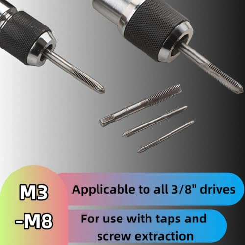 3PCS Adjustable Tap Socket Set, 3/8" Drive Tap Holder Adapter, for #6-1/4" & 1/4"-1/2" Taps, Reamer & Tap Chuck for Ratchet Wrench, Mechanical Repair Tapping Tools