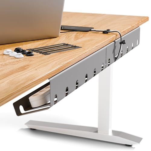 PAMO Cable Management Under Desk for Easy mounting Under-Table I Set of 2 - with 10X Cable Ties I Desk Organizer for Office/Home Office Table Thoughtful Cable Tray Holder - color: Grey, size: Set of 2