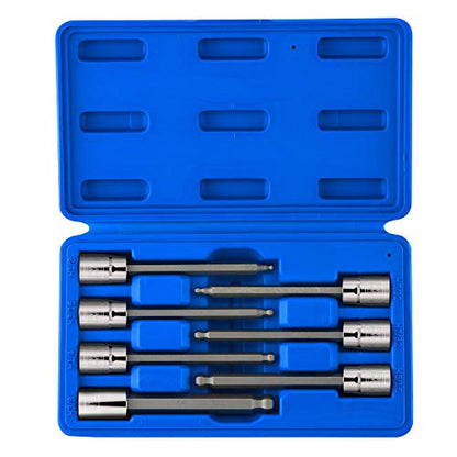 Neiko 10244A 3/8-Inch-Drive Extra-Long Ball-End Hex-Bit Socket Set, SAE Sockets 1/8" to 3/8", S2 Steel, 7-Piece Set - size: 7 Piece, Ball-End, style: SAE