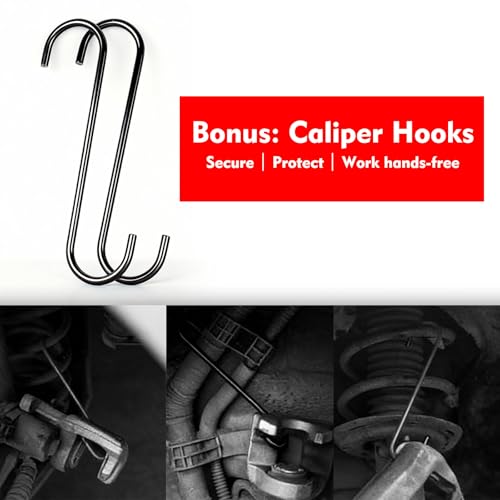 Brake Caliper Compression Tool, 360° Ratcheting Piston Compressor, 2 Steel Plates, 2 Hooks, for Single Twin Quad Pistons, Cars Trucks SUVs