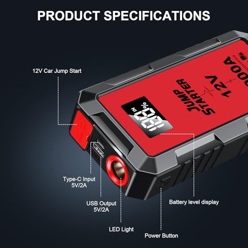 Car Jump Starter, 88.8wh Jump Starter Battery Pack 6000A (All Gas,up to 10.0L Diesel Engine) 12V Jumper Cables Portable Lithium Jump Box, USB Output and LED Light - color: orange