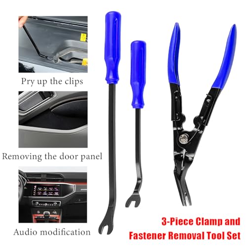 3 PCS Auto Clip Pliers Set and Fastener Remover, Car Trim Removal Tool Pry Tool Kit with Storage Bag, Door Panel Upholstery Fastener Rivet Remover Kit, Car Accessories (Blue) - color: Blue
