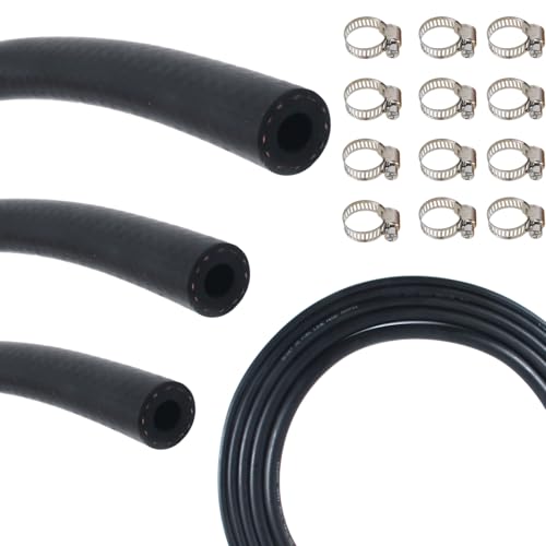 Fuel Line Hose Kit 10FT 3PCS With 30Pcs Clamps,3/8" 5/16" 1/4" ID High Performance 300PSI NBR Rubber for Automotive, Small Engines, ATV, Push Lock Reinforced - size: 10FT 3PCS