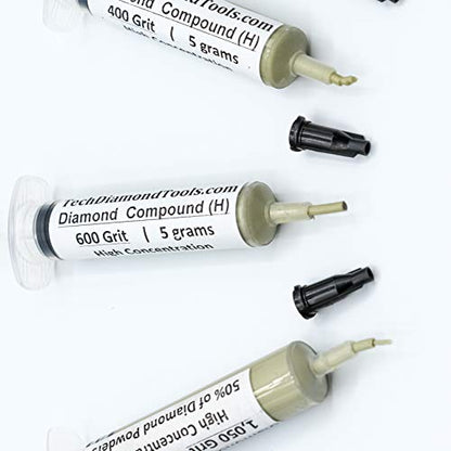 TechDiamondTools Kit of 3 Diamond Lapping Paste Polishing Compound USA Made 400 600 1050 Grit Lapidary Paste for Rock Glass Metal Jewelry Resin Marble with High Concentration of Diamond Powder - style: High 50% concentration