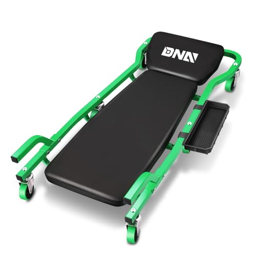 DNA MOTORING TOOLS-00273 Rolling Car Creeper with 3-leves Adjustable Headrest & 6 Casters,300lbs Max Weight Capacity,Green - color: Green