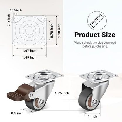 Nefish 1 Inch Small Casters Set of 12, Low Profile Soft Rubber Casters Wheels for Furniture, 360 Degree Swivel Plate Castors, Flexibly Light Duty Castor Wheels for Cabinet, Boxes, Trash, DIY - style: 1 IN (12 Pack)