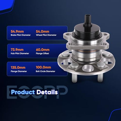 ECCPP 512425 Wheel Bearing Hub Assembly for Scion xD 2008-2014 | 5 lugs w/ABS Sensor Pre-Greased Sealed - size: 512425