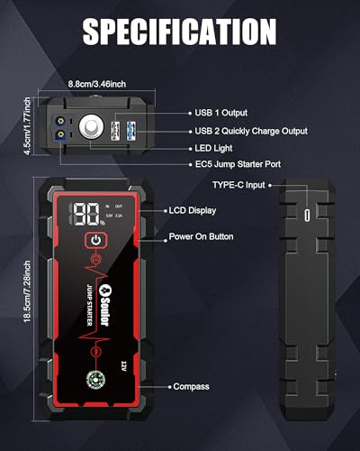 Jump Starter, Car Battery Jumper Starter Portable, Jump Box Battery Booster with 3 Modes Flashlight, Jumper Cables with Gloves - color: 6500A+EVAbag Jumper Cables