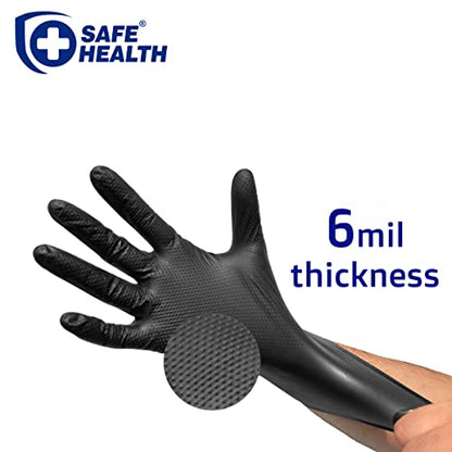Safe Health Nitrile Industrial Disposable Gloves, Black 6 Mil, Orange 8 Mil, Diamond Textured - color: Black 1 Case of 1000 Pcs-small