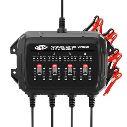 TOPDC 4-Bank Smart Battery Charger, 8A 2A/Bank 6V/12V Automatic Battery Maintainer, Trickle Charger & Desulfator for Lead-Acid AGM STD Batteries, with Overcharge Protection - size: 8A (2A*4Banks)